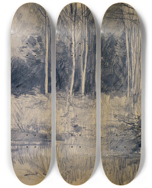 Triptych art skateboard deck of Santiago Rusiol Grove by Santiago Rusinol (1861-1931)