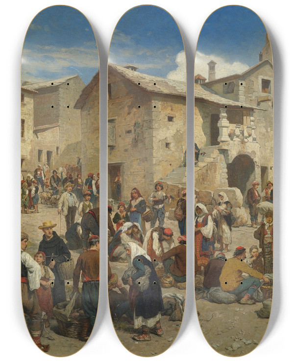 Triptych art skateboard deck of Alois Schnn Market In Sarajevo by Alois Schonn (1826-1897)