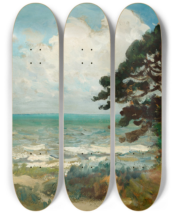 Triptych art skateboard deck of Leon Wyczkowski Sea At Poga V by Leon Wyczolkowski (1852-1936)