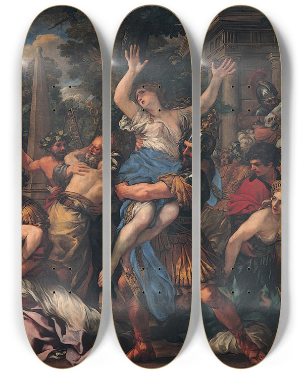 Triptych art skateboard deck of Pietro Da Cortona Rape Of The Sabines by Pietro da Cortona (1596-1669)