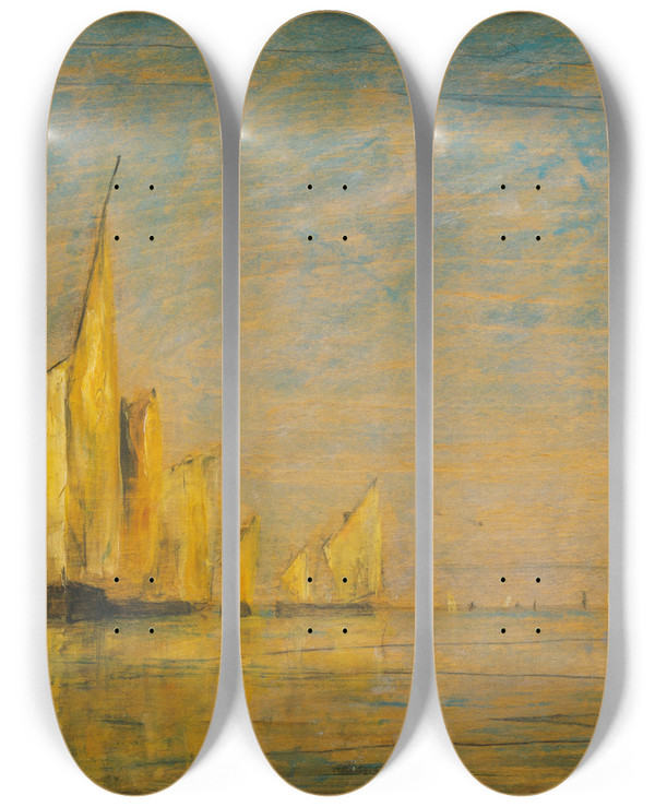 Triptych art skateboard deck of William Gedney Bunce A Group Of Boats Venice by William Gedney Bunce (1840-1916)