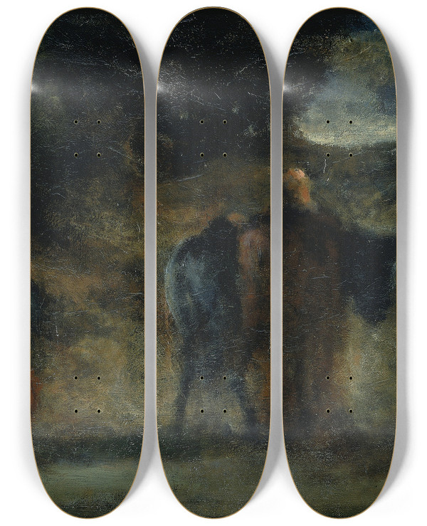 Triptych art skateboard deck of Robert Loftin Newman Flight Into Egypt by Robert Loftin Newman (1827-1912)