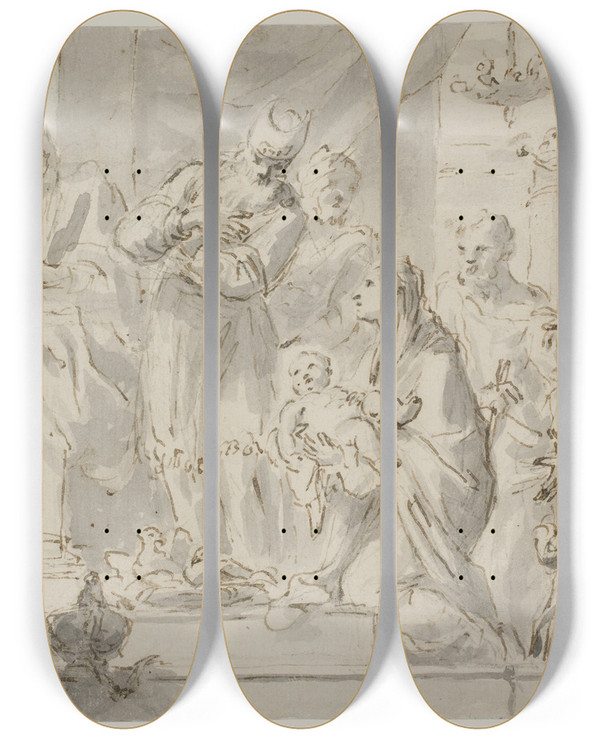 Triptych art skateboard deck of Gerolamo Brusaferro Prsentationen I Templet by Gerolamo Brusaferro