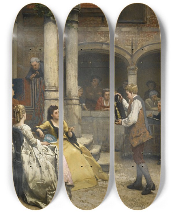 Triptych art skateboard deck of Auguste Serrure At The Auction by Auguste Serrure (1825-1903)