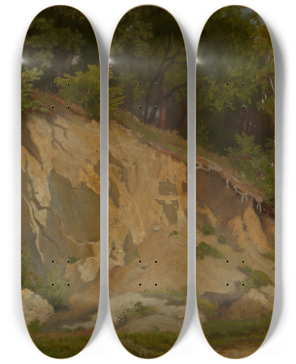 Triptych art skateboard deck of Emil Lugo Waldweg Mit Felshang by Emil Lugo (1840-1902)