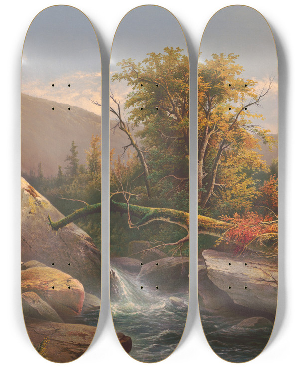Triptych art skateboard deck of Ca Sommer Autumn In The Catskill Mountains by C.A. Sommer