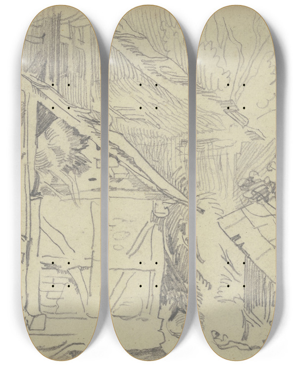 Triptych art skateboard deck of Wilhelm Busch Lthorst by Wilhelm Busch (1832-1908)