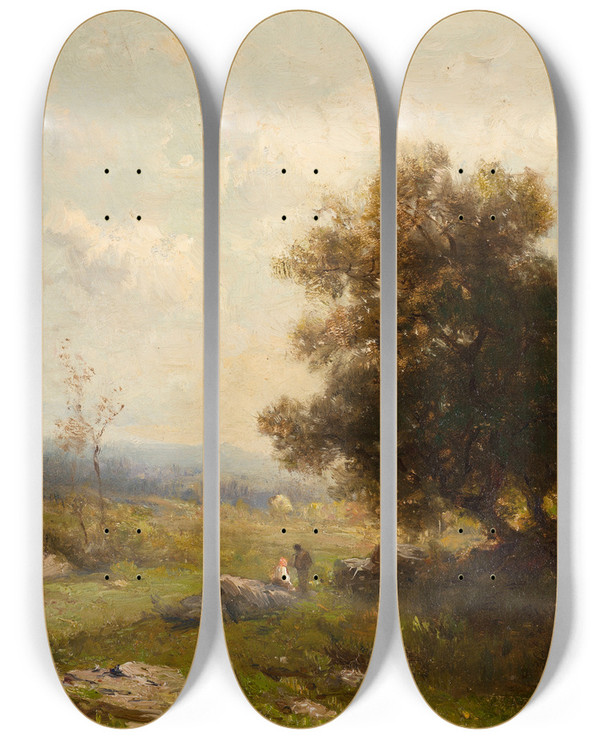 Triptych art skateboard deck of Hendrik Dirk Kruseman Van Elten Landschap Met Geboomte by Hendrik Dirk Kruseman Van Elten (1829-1904)