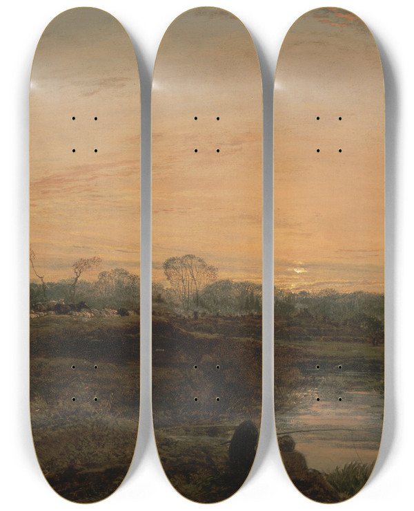 Triptych art skateboard deck of John Linnell Evening Bayswater by John Linnell (1792-1882)