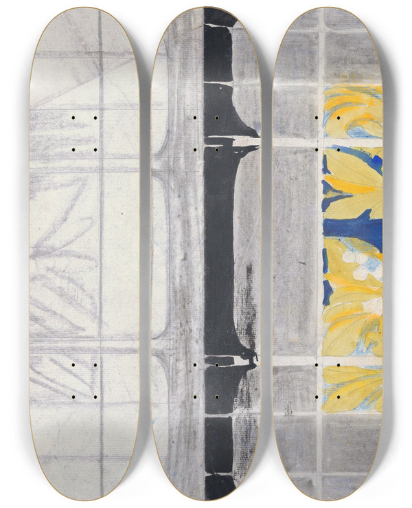 Triptych art skateboard deck of Carel Adolph Lion Cachet Ontwerp Voor Een Boekband Met Bloemmotief by Carel Adolph Lion Cachet (1864-1945)