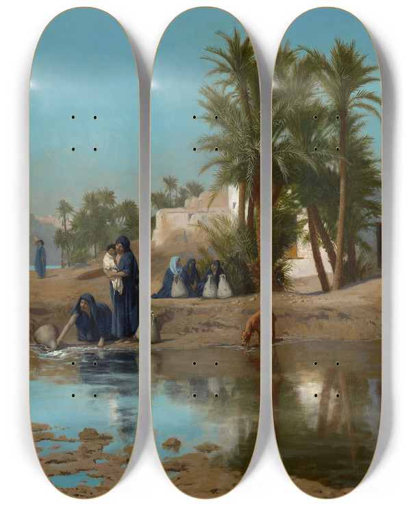 Triptych art skateboard deck of Jeanlon Grme Fellah Women Drawing Water by Jean-Lon Grme (1824-1904)