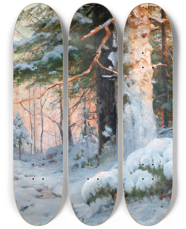 Triptych art skateboard deck of Walter Moras Winterlandschaft by Walter Moras (1856-1925)