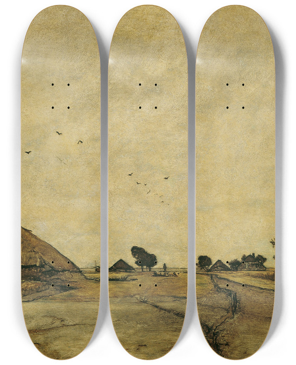Triptych art skateboard deck of Rudolf Ribarz Hollndische Landschaft by Rudolf Ribarz (1848-1904)