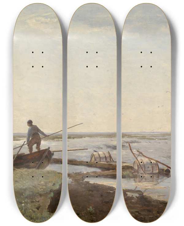 Triptych art skateboard deck of Paul Joseph Constantin Gabril Polder Landscape In The Kamperpolder by Paul Joseph Constantin Gabriel (1828-1903)