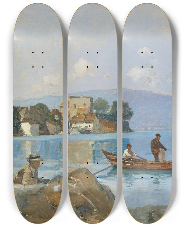Triptych art skateboard deck of Franois Bocion Yvoire by Francois Bocion (1828-1890)