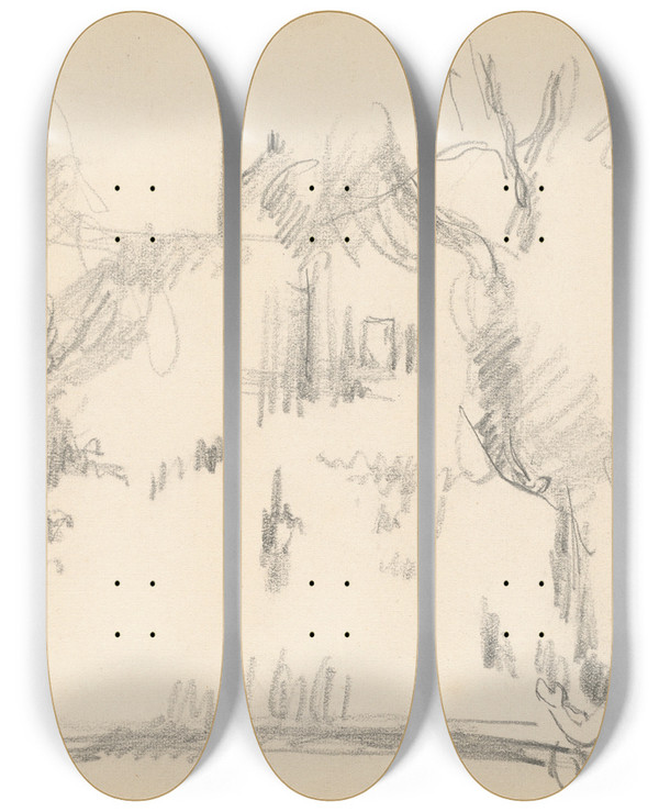 Triptych art skateboard deck of Paul Czanne House In A Park by Paul Cezanne (1839-1906)