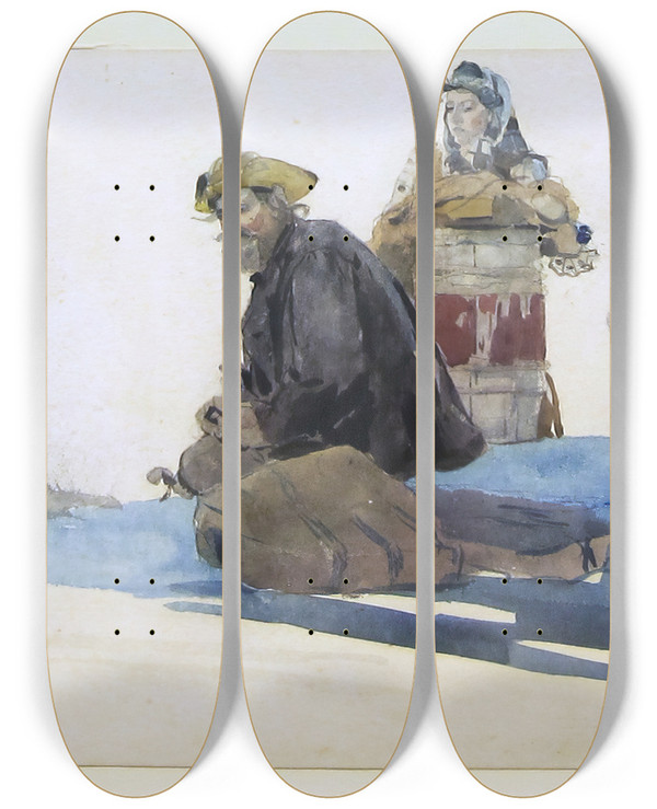 Triptych art skateboard deck of Winslow Homer Deck Passengers by Winslow Homer (1836-1910)