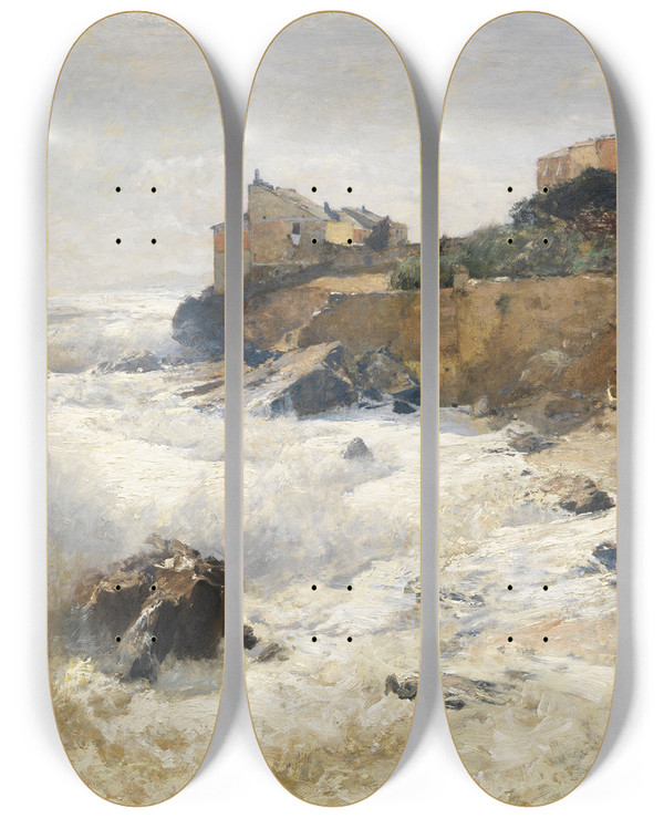 Triptych art skateboard deck of Gustav Schnleber Quinto Al Mare Genua by Gustav Schonleber (1851-1917)