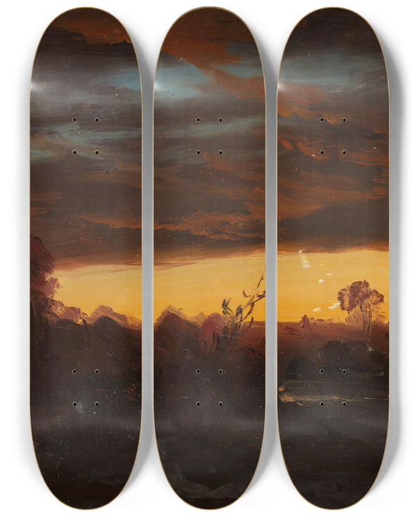 Triptych art skateboard deck of Knud Baade Cloud Study_4 by Knud Baade (1808-1879)