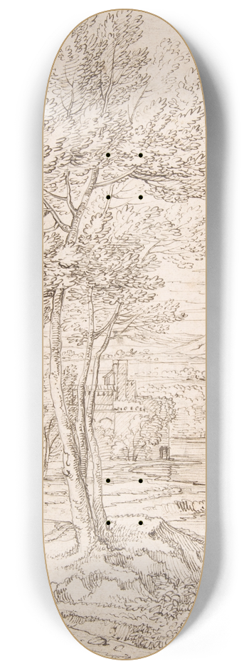 Abraham Genoels II - Classical Landscape with a Building and a River 8.25 inch art skate deck