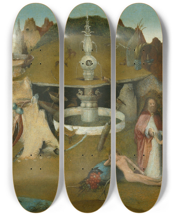 Triptych art skateboard deck of Workshop Of Hieronymus Bosch The Garden Of Paradise by Workshop Of Hieronymus Bosch (1450-1516)