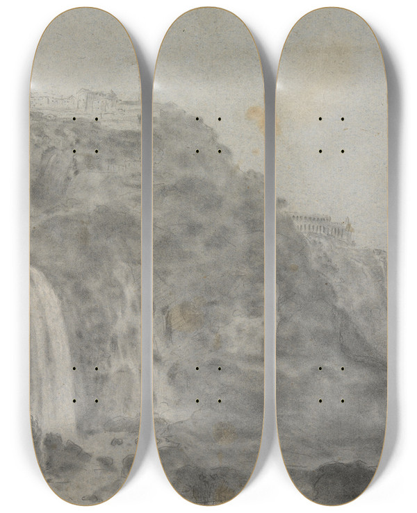 Triptych art skateboard deck of Richard Wilson The Falls At Tivoli by Richard Wilson (1714-1782)