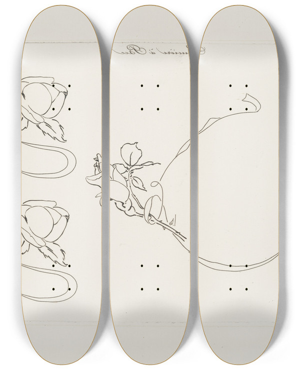 Triptych art skateboard deck of Flix Bracquemond Saucire Bec by Felix Bracquemond (1833-1914)