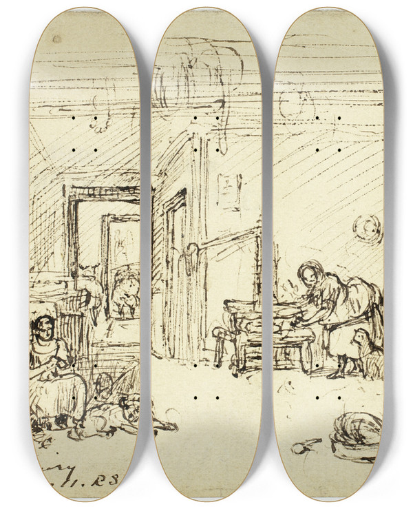 Triptych art skateboard deck of David Octavius Hill In Ayrshire Dairy by David Octavius Hill (1802-1870)