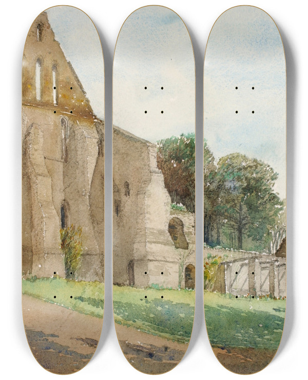 Triptych art skateboard deck of Cass Gilbert Battle Abbey by Cass Gilbert (1859-1934)