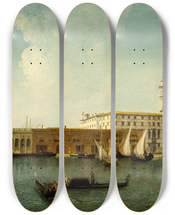 Triptych art skateboard deck of Michele Marieschi View Of The Dogana And Santa Maria Della Salute by Michele Marieschi (1710-1743)