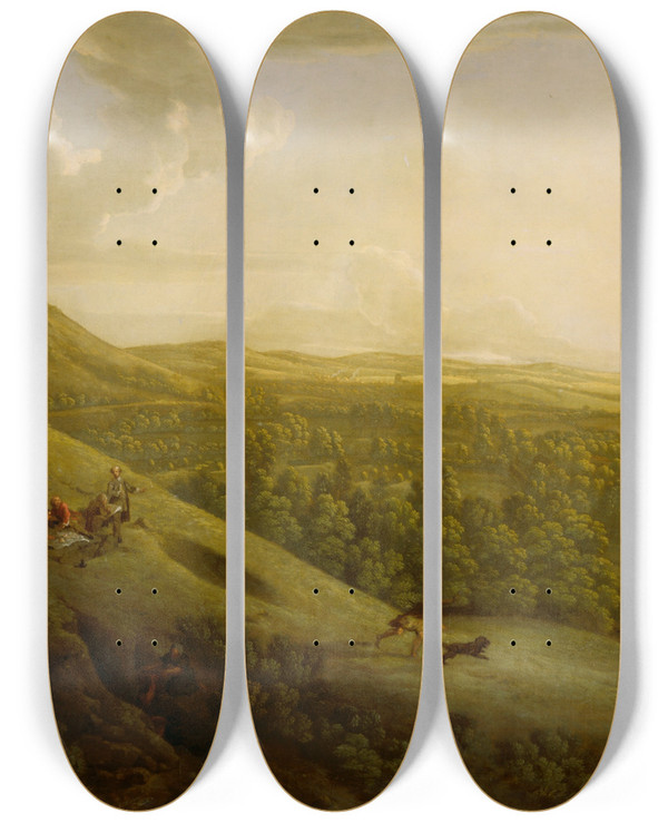 Triptych art skateboard deck of George Lambert Box Hill Surrey With Dorking In The Distance by George Lambert (1699-1765)