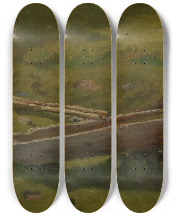 Triptych art skateboard deck of Hans Thoma Baumstamm Als Brunnentrog by Hans Thoma (1839-1924)