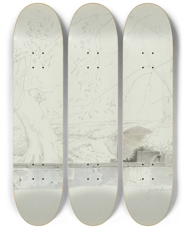 Triptych art skateboard deck of Josephus Augustus Knip A Fountain At Grottaferrata by Josephus Augustus Knip (1777-1847)