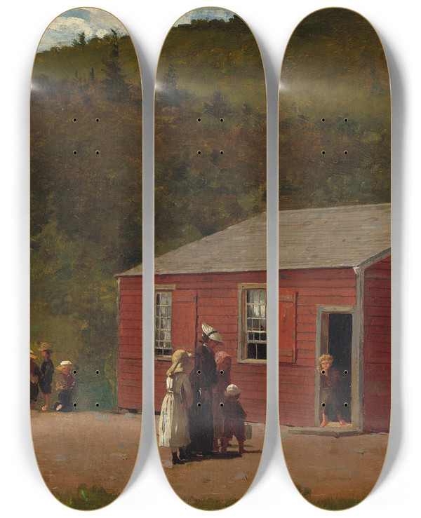 Triptych art skateboard deck of Winslow Homer School Time by Winslow Homer (1836-1910)