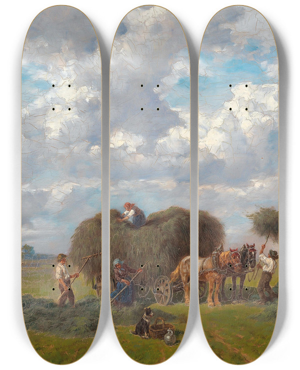 Triptych art skateboard deck of Dsir Thomassin Harvesting by Desire Thomassin (1858-1933)
