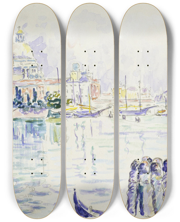 Triptych art skateboard deck of Paul Signac Venice Grand Canal by Paul Signac (1863-1935)