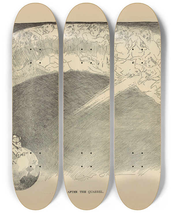 Triptych art skateboard deck of Charles Dana Gibson After The Quarrel_2 by Charles Dana Gibson (1867-1944)