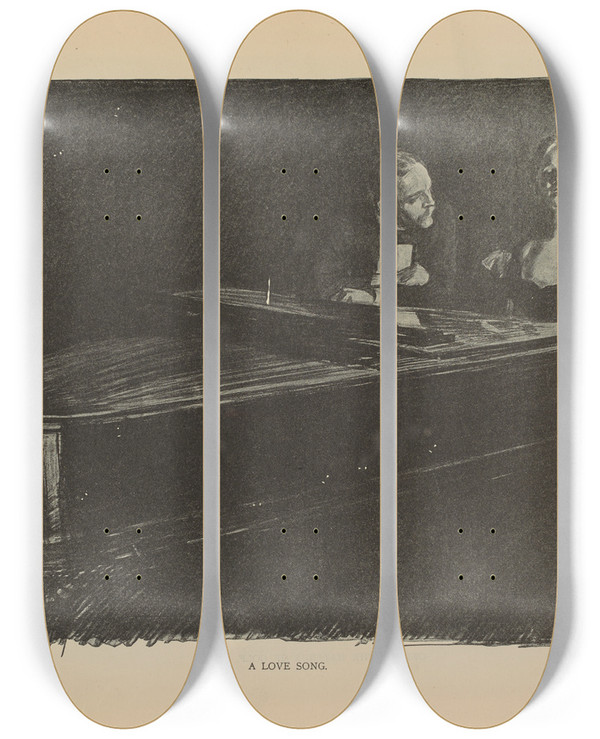 Triptych art skateboard deck of Charles Dana Gibson A Love Song_2 by Charles Dana Gibson (1867-1944)