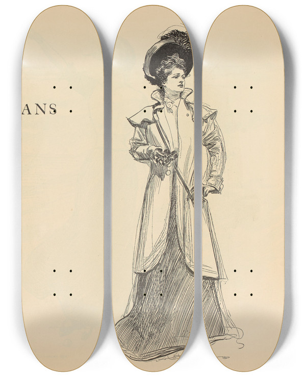 Triptych art skateboard deck of Charles Dana Gibson Americans by Charles Dana Gibson (1867-1944)