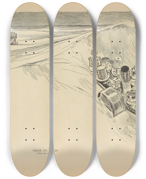 Triptych art skateboard deck of Charles Dana Gibson Cheer Up Girls_2 by Charles Dana Gibson (1867-1944)