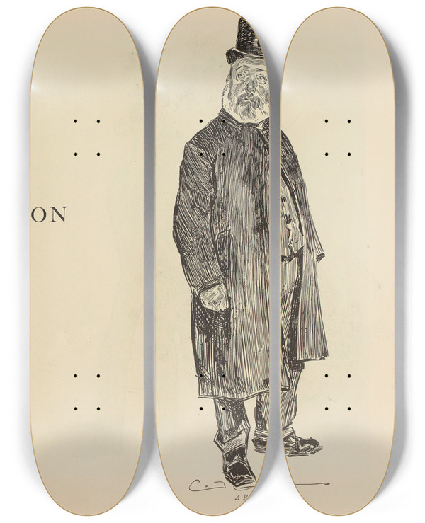 Triptych art skateboard deck of Charles Dana Gibson London A Park Orator by Charles Dana Gibson (1867-1944)