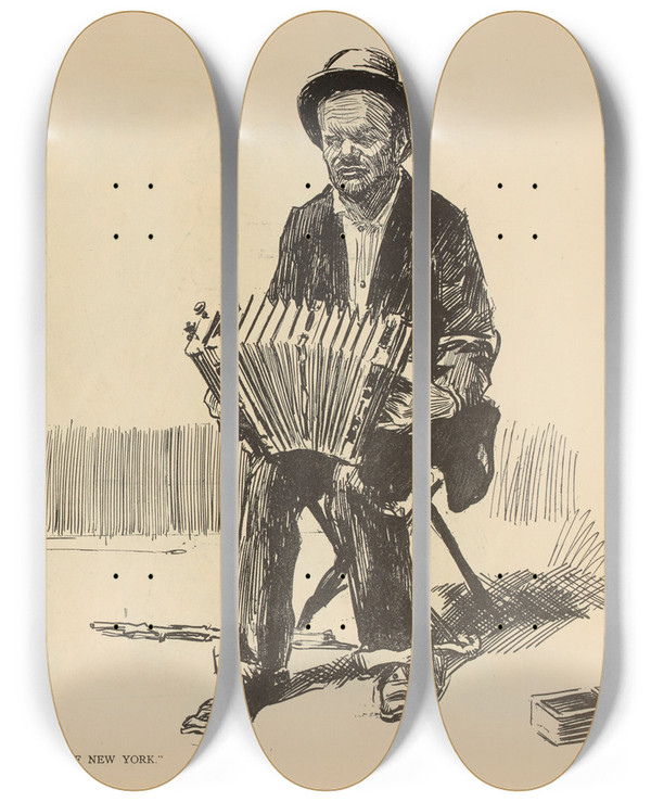 Triptych art skateboard deck of Charles Dana Gibson On The Sidewalks Of New York_2 by Charles Dana Gibson (1867-1944)