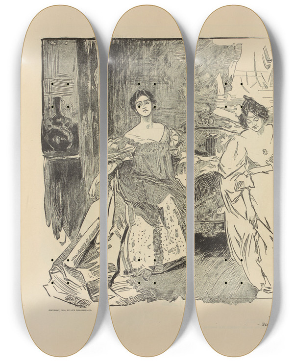 Triptych art skateboard deck of Charles Dana Gibson Puzzle Find The Heiress_2 by Charles Dana Gibson (1867-1944)