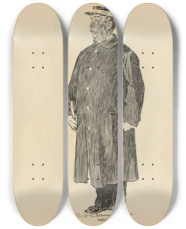 Triptych art skateboard deck of Charles Dana Gibson Sergeant Charley_2 by Charles Dana Gibson (1867-1944)