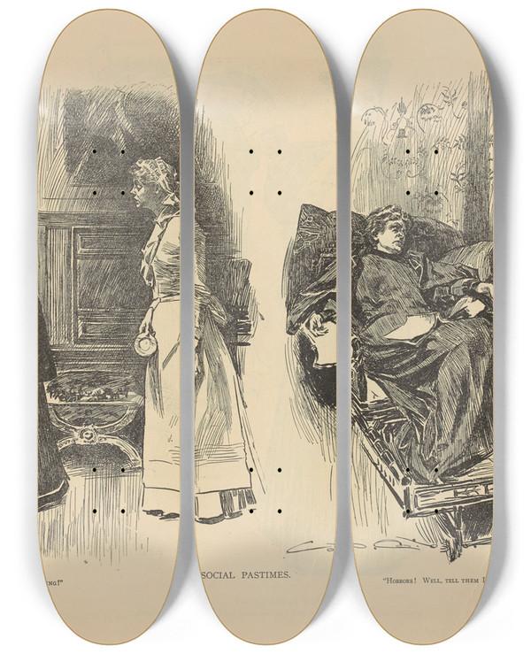 Triptych art skateboard deck of Charles Dana Gibson Social Pastimes_2 by Charles Dana Gibson (1867-1944)