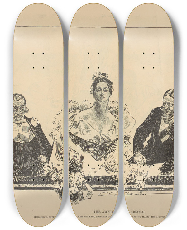 Triptych art skateboard deck of Charles Dana Gibson The American Girl Abroad_2 by Charles Dana Gibson (1867-1944)