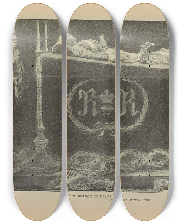 Triptych art skateboard deck of Charles Dana Gibson The Decision Of Heaven by Charles Dana Gibson (1867-1944)