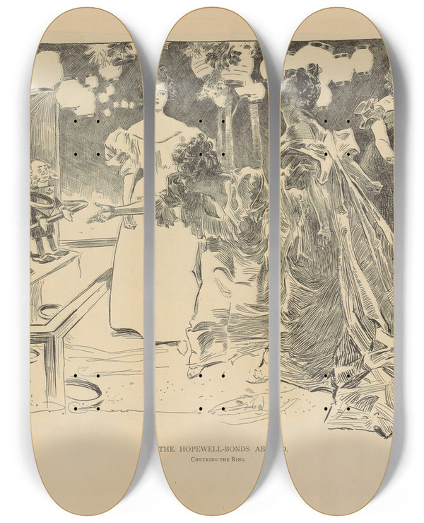 Triptych art skateboard deck of Charles Dana Gibson The Hopewellbonds Abroad_2 by Charles Dana Gibson (1867-1944)