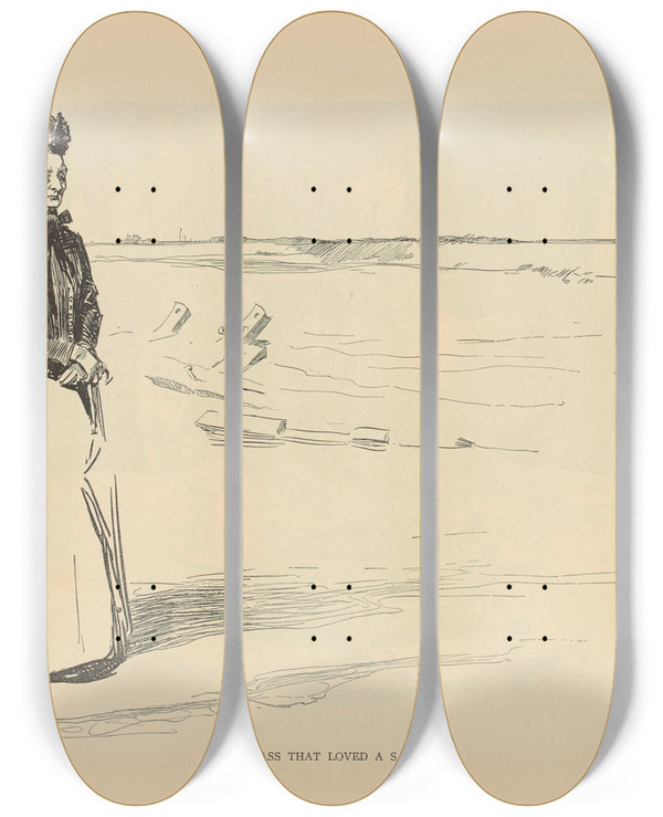 Triptych art skateboard deck of Charles Dana Gibson The Lass That Loved A Sailor by Charles Dana Gibson (1867-1944)