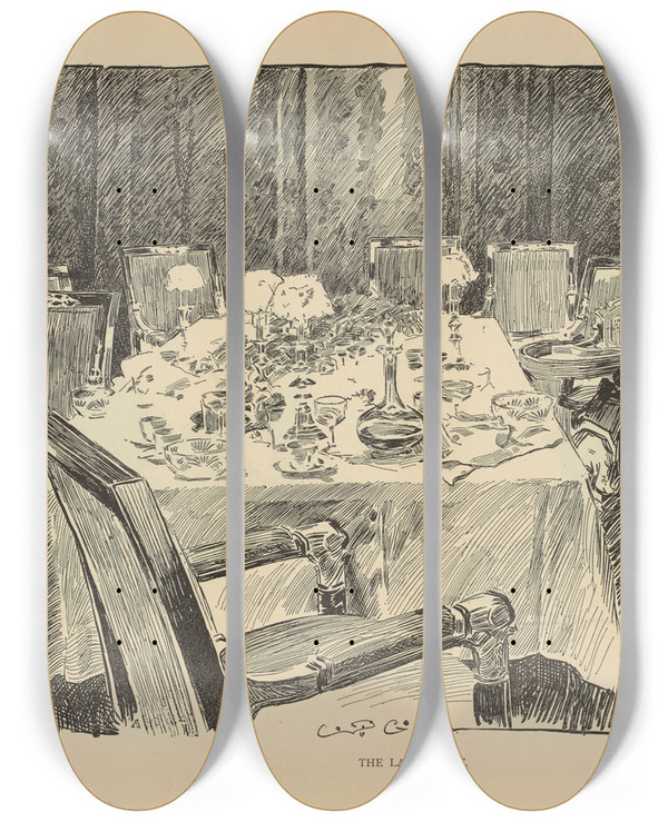 Triptych art skateboard deck of Charles Dana Gibson The Last Guest_2 by Charles Dana Gibson (1867-1944)